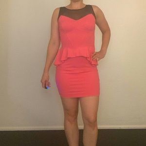 bebe Peplum Pink Dress with Black Mesh